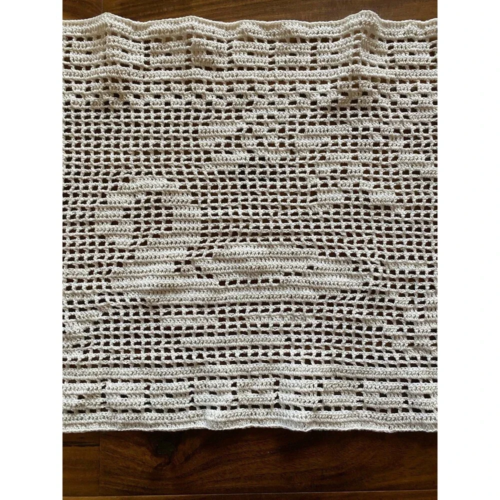 Large Vintage Handmade Crochet Swan Filet Doily Wall Decor White